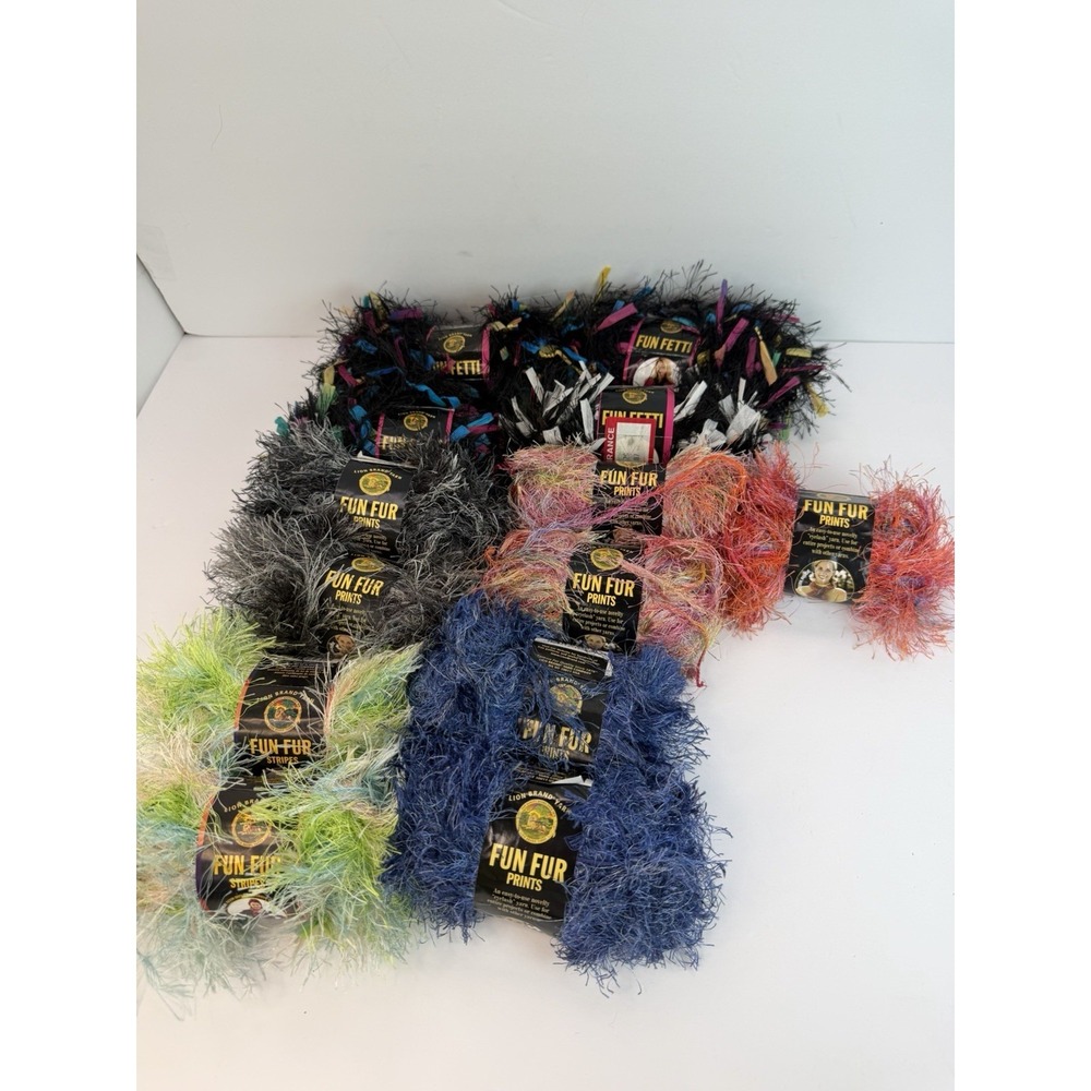 Lion Brand Yarn Fun Fur Prints & Funfetti Mixed Lot Of 13